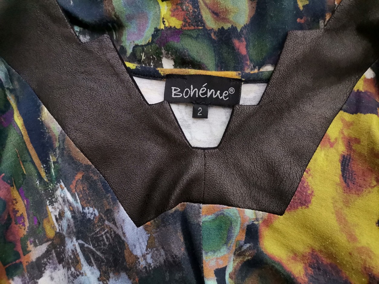 BOHEME Rozmiar 2 Kolor Khaki W serek Sukienka Prostokątna Długi rękaw Midi Materiał Wiskoza BOHEME Rozmiar 2 Kolor Khaki W serek Sukienka Prostokątna Długi rękaw Midi Materiał Wiskoza