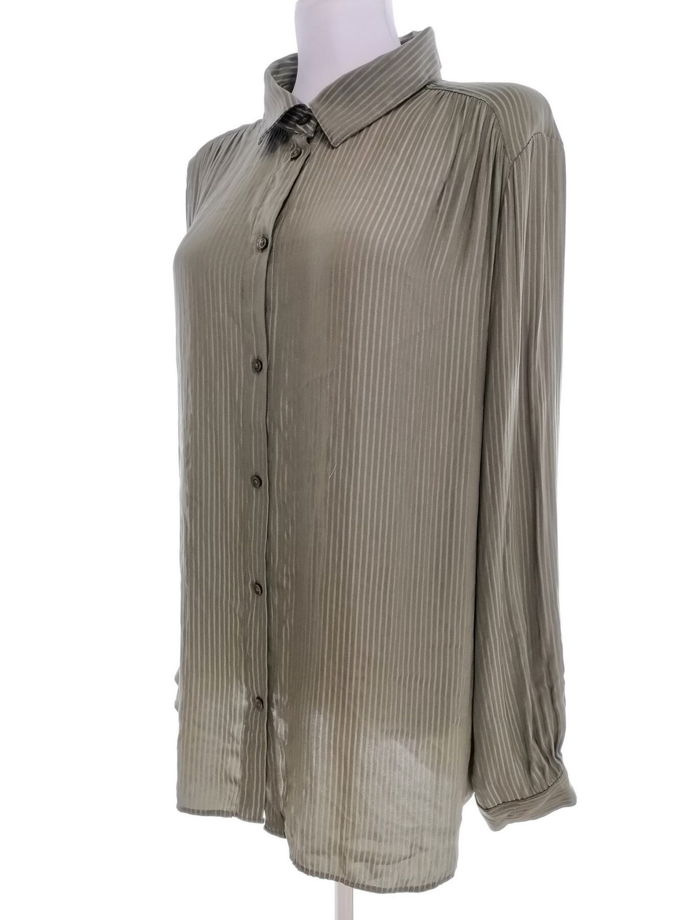 IMG_20220111_133957.jpg H&m Rozmiar 48 Kolor Khaki Pasy Kołnierz Koszula Zapinana Bluzka Długi rękaw