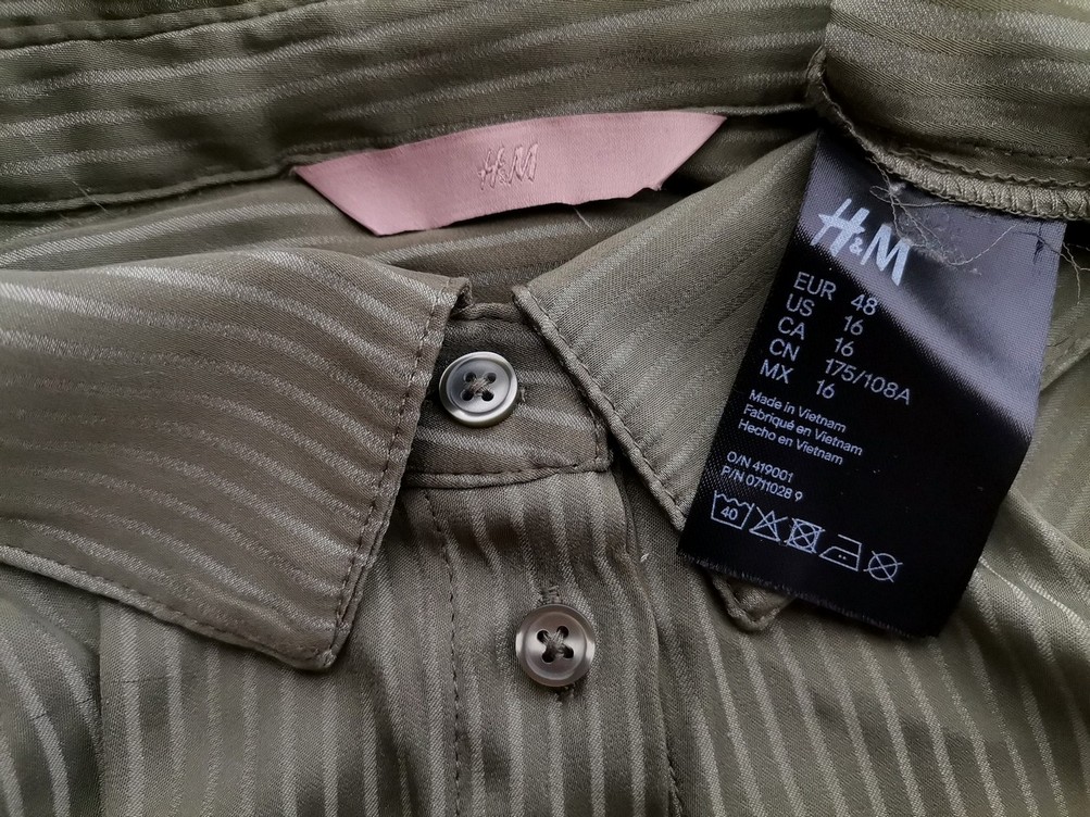 IMG_20220111_134128.jpg H&m Rozmiar 48 Kolor Khaki Pasy Kołnierz Koszula Zapinana Bluzka Długi rękaw