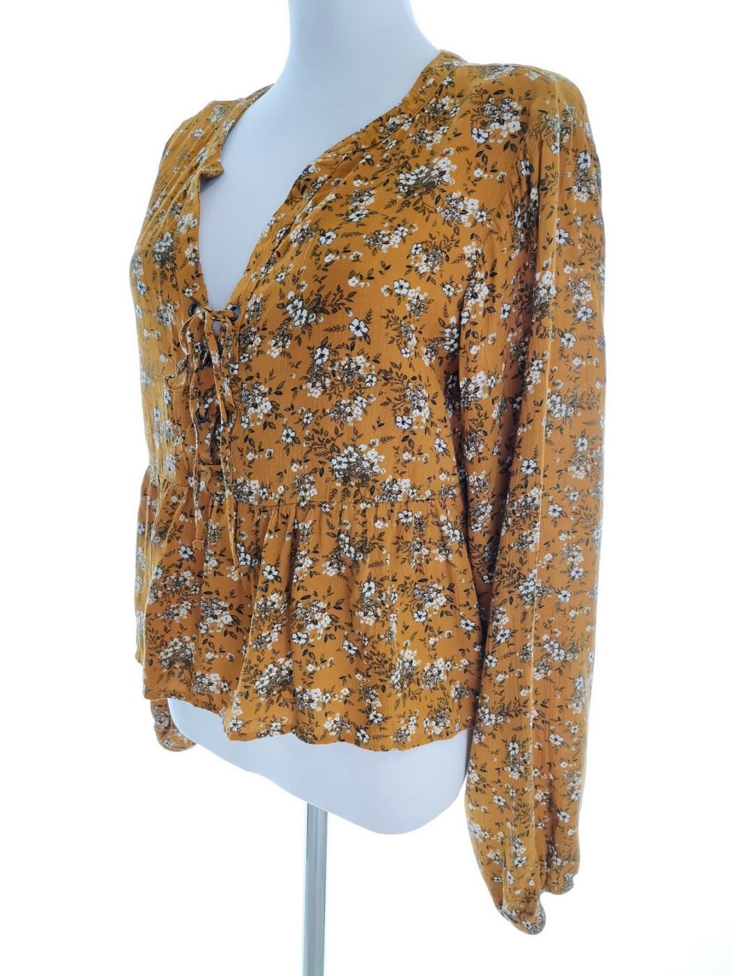 IMG_20220113_140227.jpg SO Rozmiar S Kolor Żółty Split Crew Neck Bluzka Peplum Długi rękaw Materiał Rayon 100%