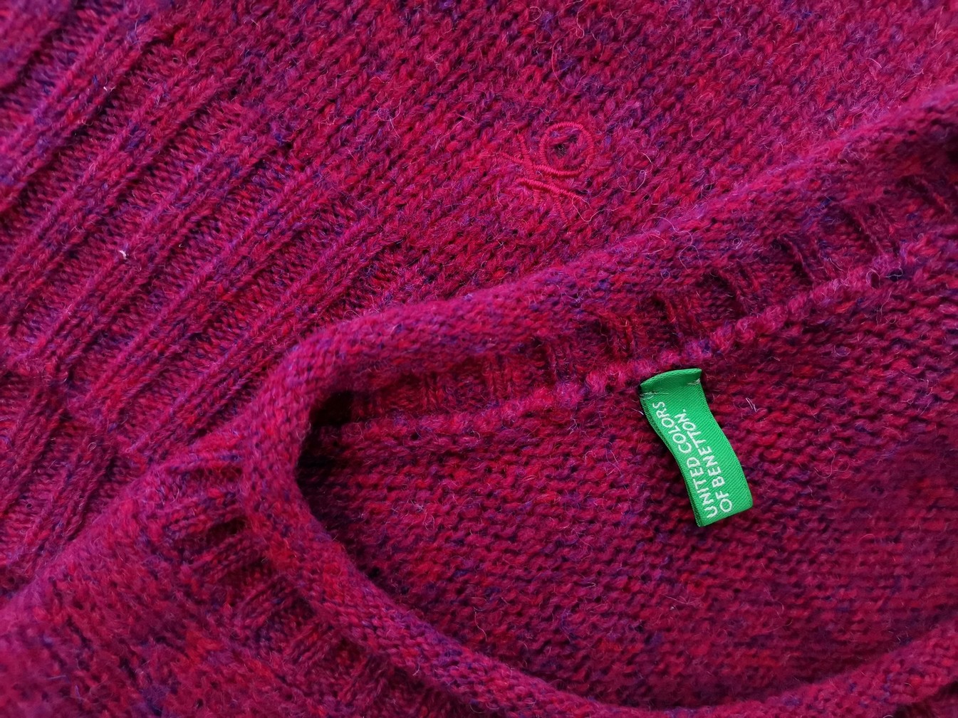 United colors benetton Rozmiar S Kolor Różowy Crew Neck Sweter Długi rękaw Materiał Wełna 100% Cienka dzianina