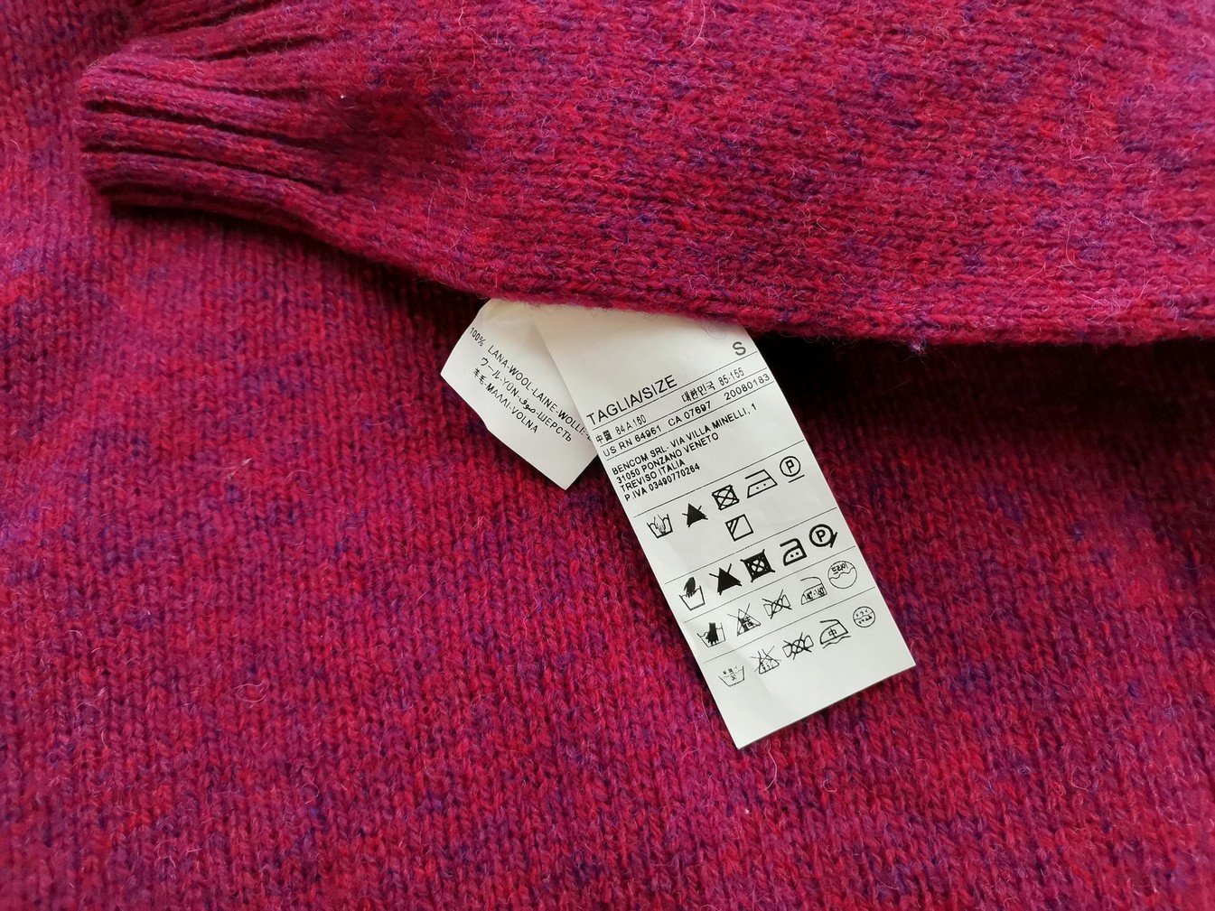 United colors benetton Rozmiar S Kolor Różowy Crew Neck Sweter Długi rękaw Materiał Wełna 100% Cienka dzianina