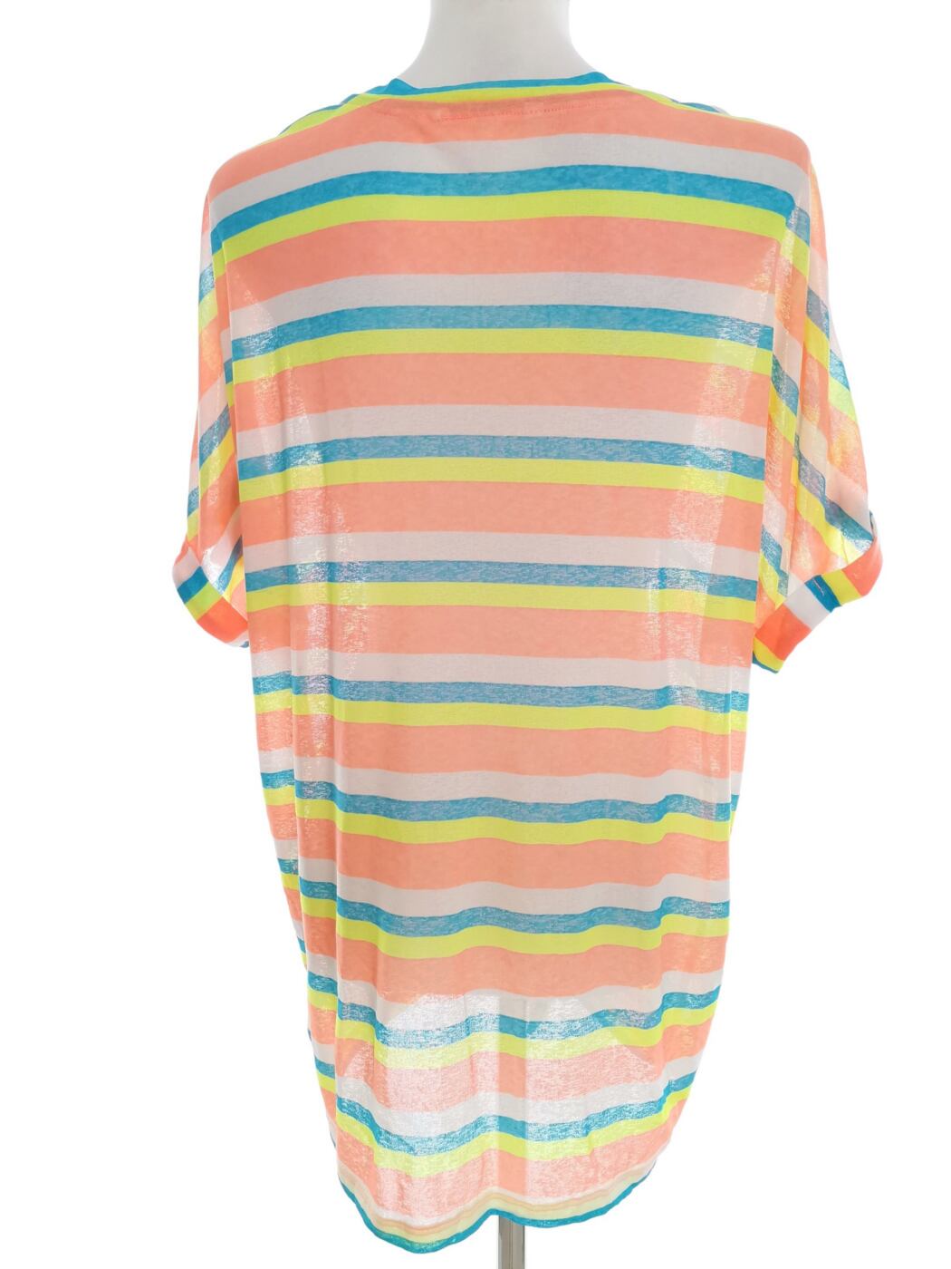 Vintage Rozmiar 50/52 Kolor Pomarańczowy Pasy Okrągły dekolt Tunika Bluzka Krótki rękaw Vintage Rozmiar 50/52 Kolor Pomarańczowy Pasy Okrągły dekolt Tunika Bluzka Krótki rękaw