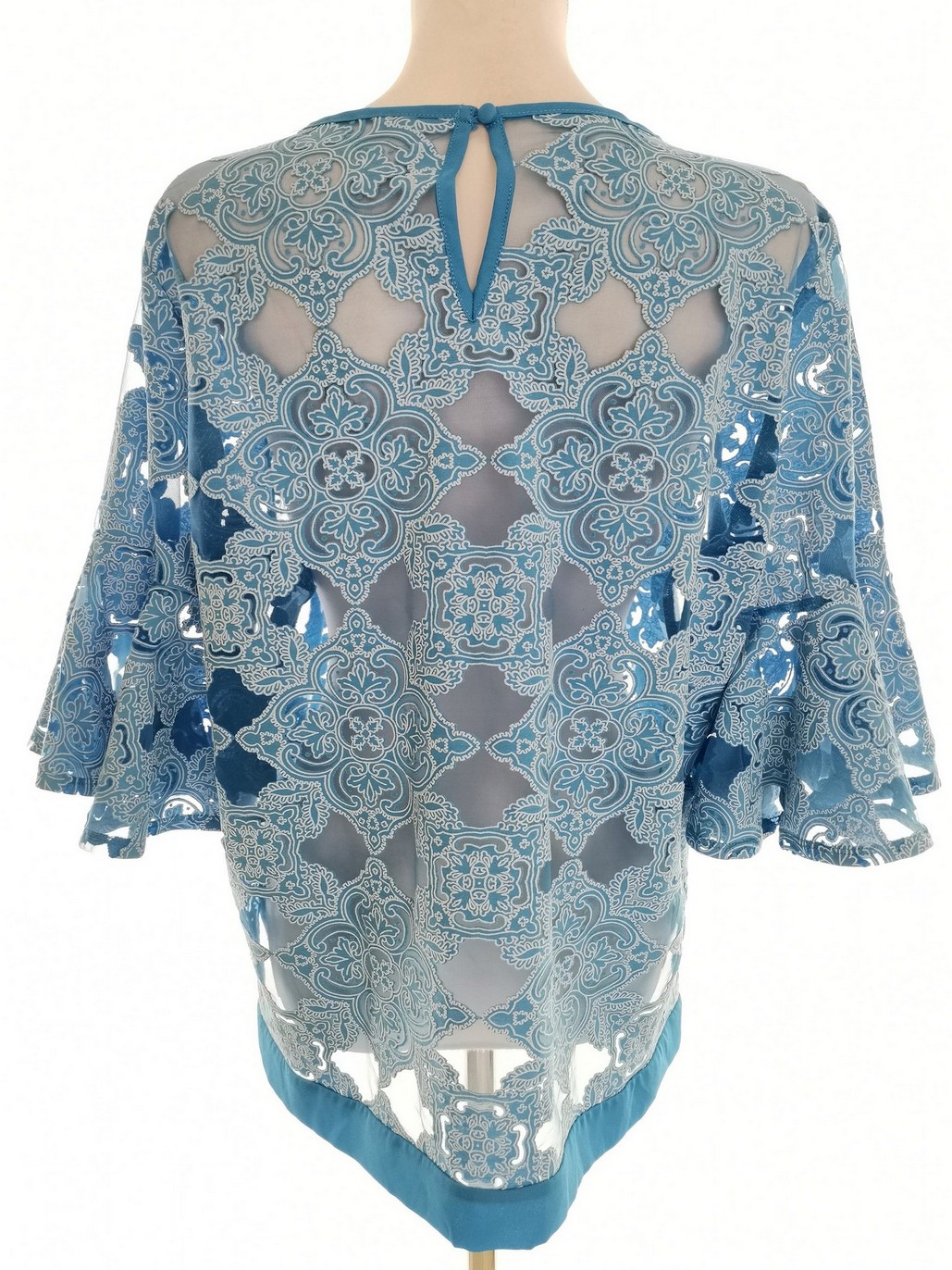 Vintage Rozmiar 46/48 Kolor Niebieski Okrągły dekolt Bluzka Rękaw 3/4