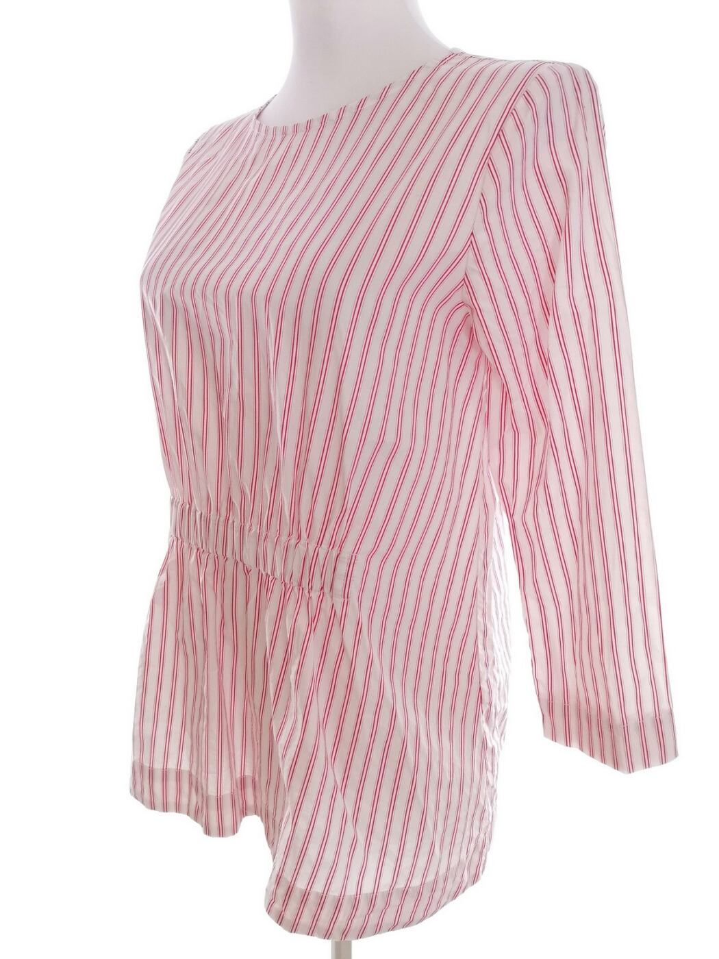 Carolyn Donnelly The Edit Rozmiar 8 (36) Kolor Kremowy Pasy Crew Neck Bluzka Peplum Rękaw 3/4 Materiał Bawełna 100%
