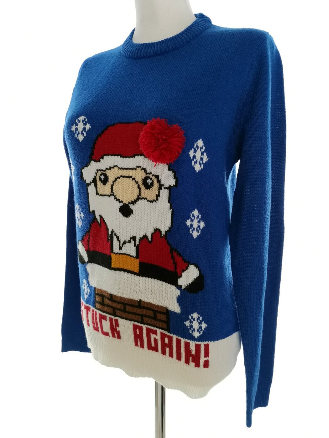 IMG_20220121_140341.jpg Merry Christmas Rozmiar 38/40 Kolor Niebieski Crew Neck Sweter Świąteczny Gwiazdka Długi rękaw Materiał Akryl 100% Cienka dzianina