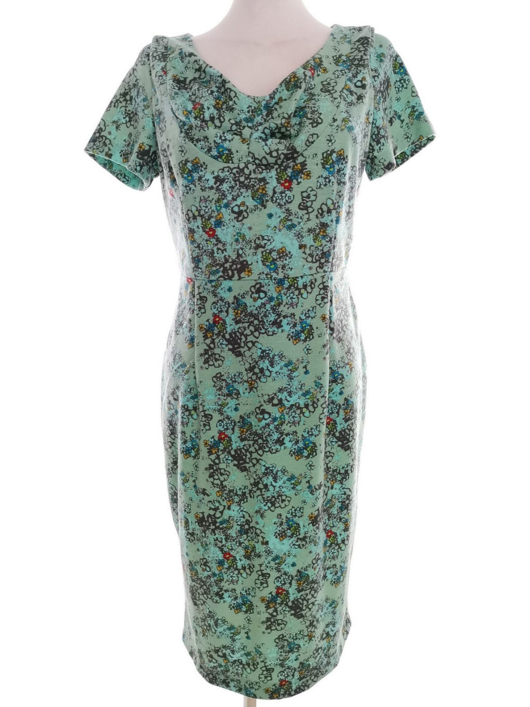 Lindy Bop Vintage Rozmiar 12 (38) Kolor Zielony W serek Sukienka Sheath Krótki rękaw Midi