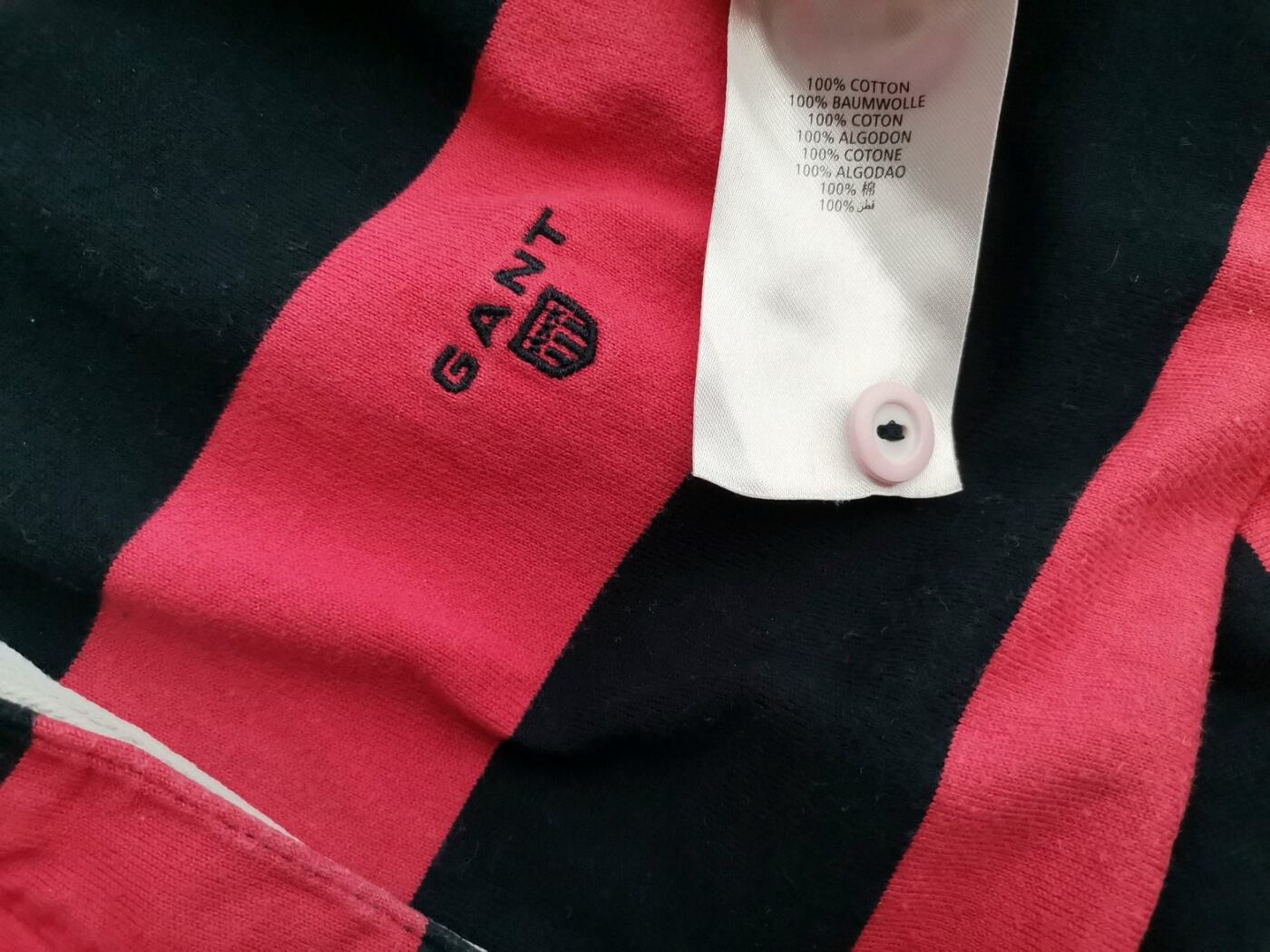 Gant Rozmiar L Kolor Granatowy Pasy Kołnierz Koszulka Polo Długi rękaw Materiał Bawełna 100%