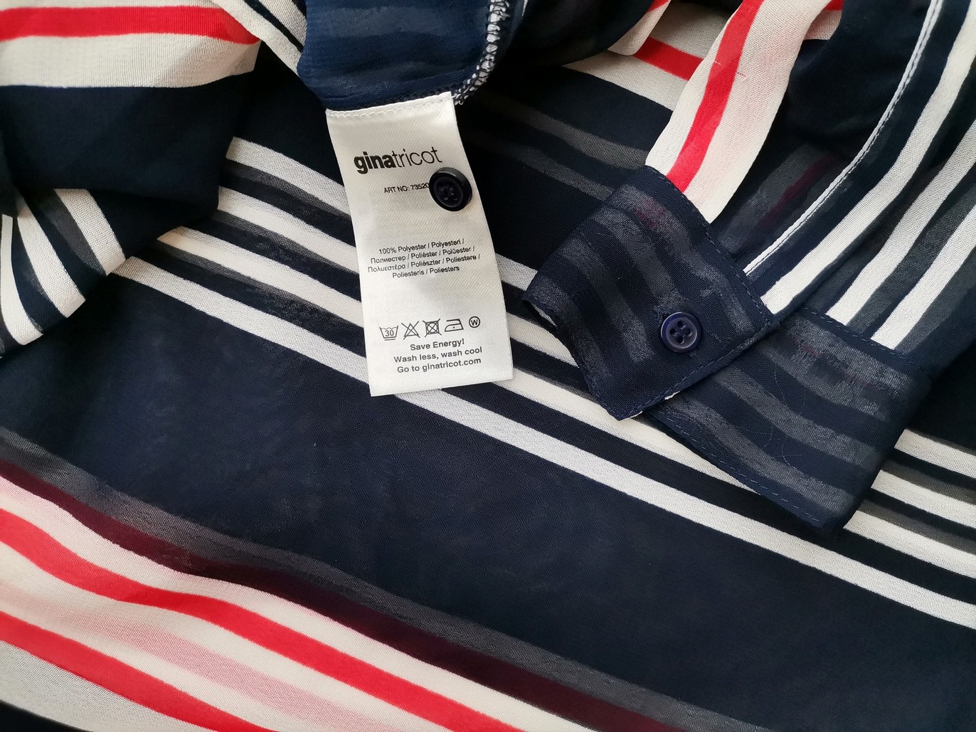 Gina Tricot Rozmiar 42 Kolor Granatowy Pasy Kołnierz Tunika Zapinana Bluzka Długi rękaw Gina Tricot Rozmiar 42 Kolor Granatowy Pasy Kołnierz Tunika Zapinana Bluzka Długi rękaw