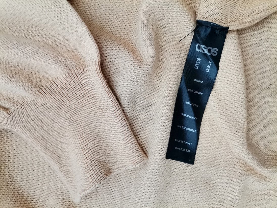 ASOS Rozmiar 16 (44) Kolor Beżowy Okrągły dekolt Sukienka Sweterkowa Długi rękaw Długa Materiał Bawełna 100% ASOS Rozmiar 16 (44) Kolor Beżowy Okrągły dekolt Sukienka Sweterkowa Długi rękaw Długa Materiał Bawełna 100%