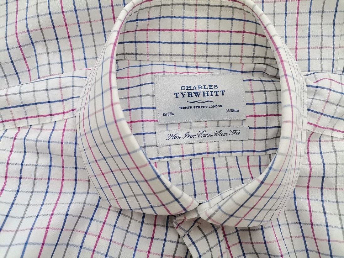 IMG_20220128_113810.jpg Charles Tyrwhitt Rozmiar 15 (38) Kolor Biały Krata Kołnierz Męska Koszula Elegancka Długi rękaw Materiał Bawełna 100%