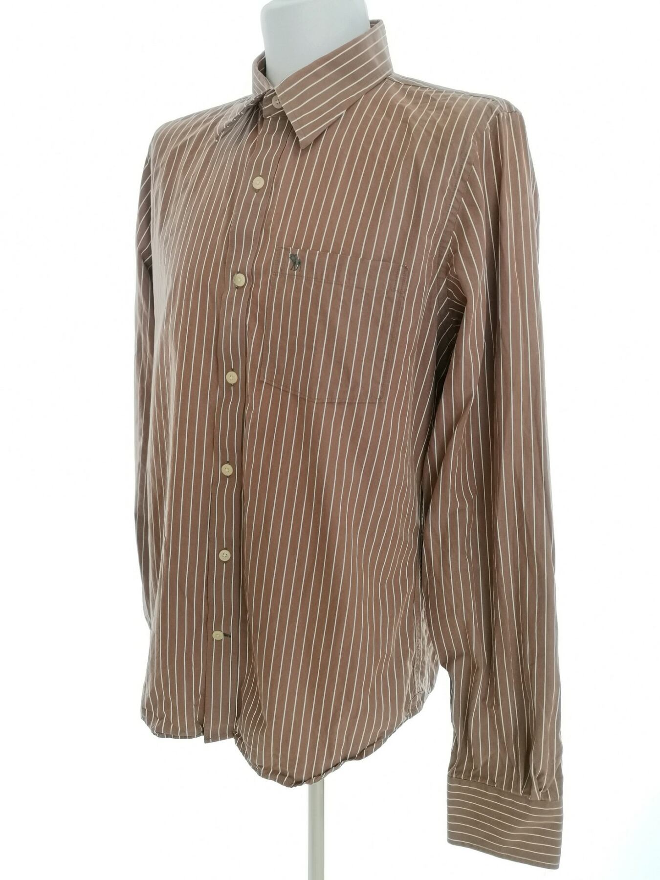IMG_20220128_122348.jpg ABERCROMBIE & FITCH Rozmiar XL Kolor Brązowy Pasy Kołnierz Męska Koszula Casual Długi rękaw Materiał Bawełna 100%