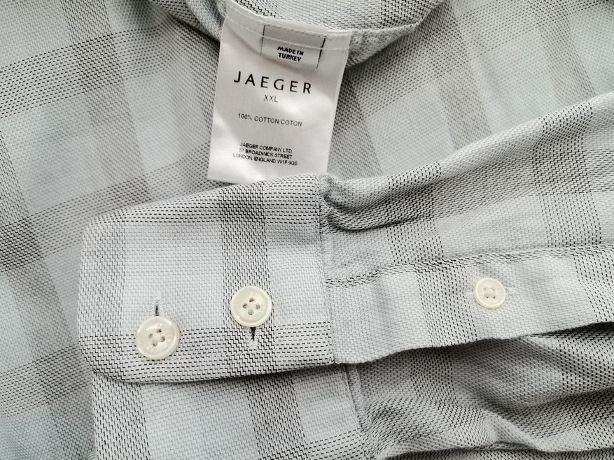Jaeger Rozmiar XXL Kolor Niebieski Krata Kołnierz Męska Koszula Casual Długi rękaw Materiał Bawełna 100%