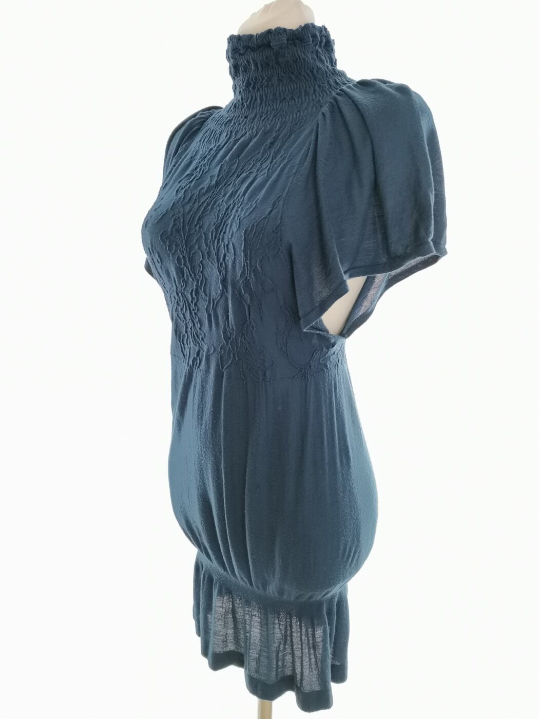 Sisley Rozmiar S Kolor Granatowy High Neck Sukienka Ołówkowa Krótki rękaw Do Kolan Materiał Modal Sisley Rozmiar S Kolor Granatowy High Neck Sukienka Ołówkowa Krótki rękaw Do Kolan Materiał Modal