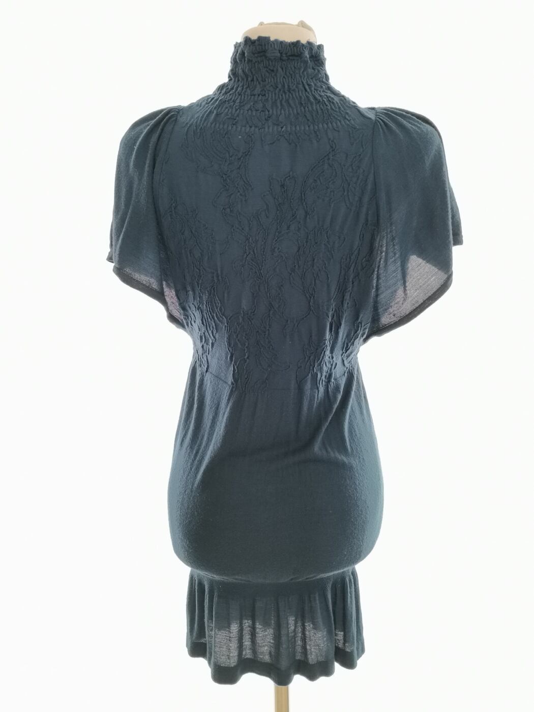 Sisley Rozmiar S Kolor Granatowy High Neck Sukienka Ołówkowa Krótki rękaw Do Kolan Materiał Modal Sisley Rozmiar S Kolor Granatowy High Neck Sukienka Ołówkowa Krótki rękaw Do Kolan Materiał Modal