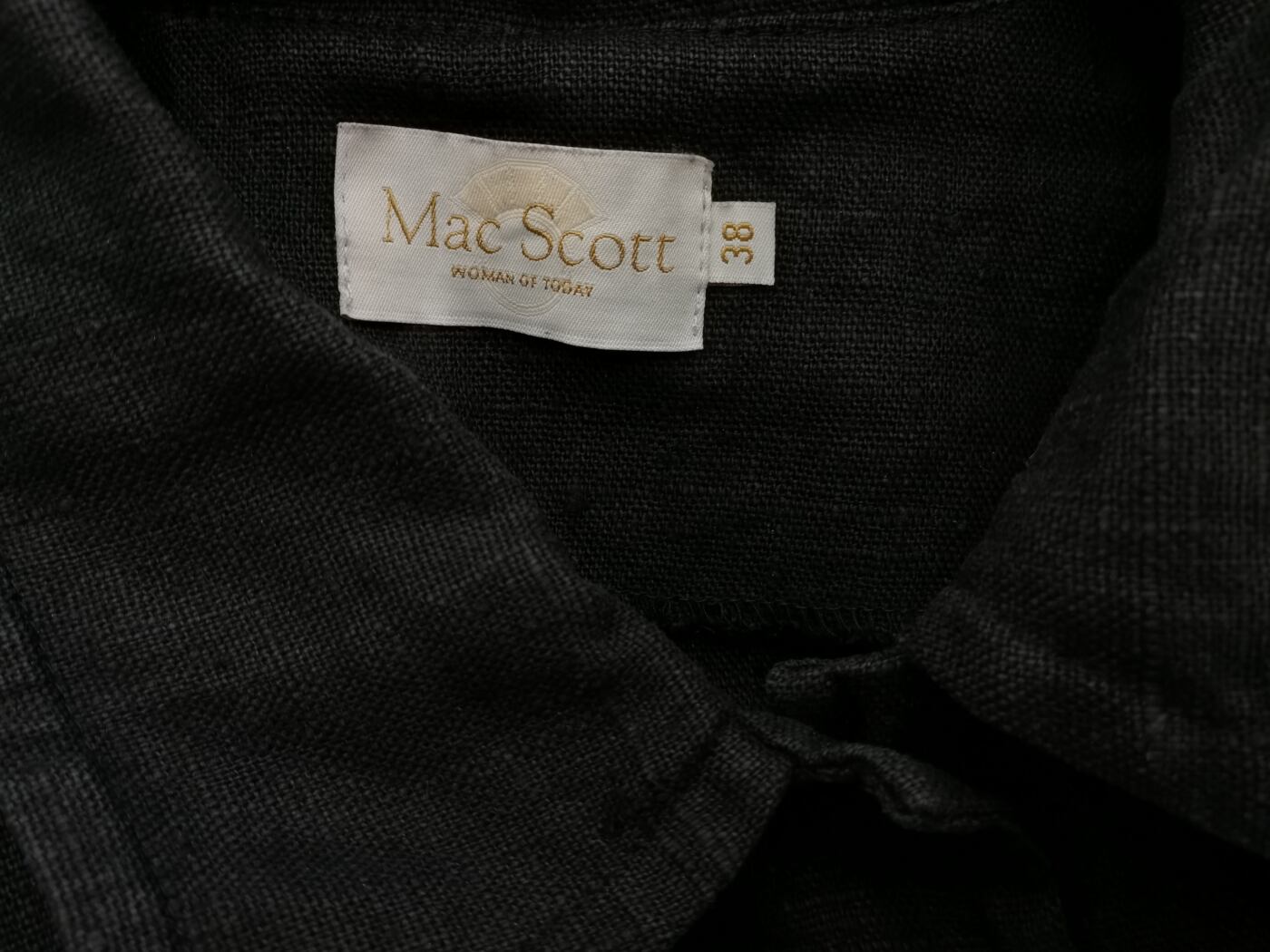 Mac Scott Rozmiar 38 Kolor Czarny Kołnierz Żakiet z zapięciem Długi rękaw Materiał Len 100%