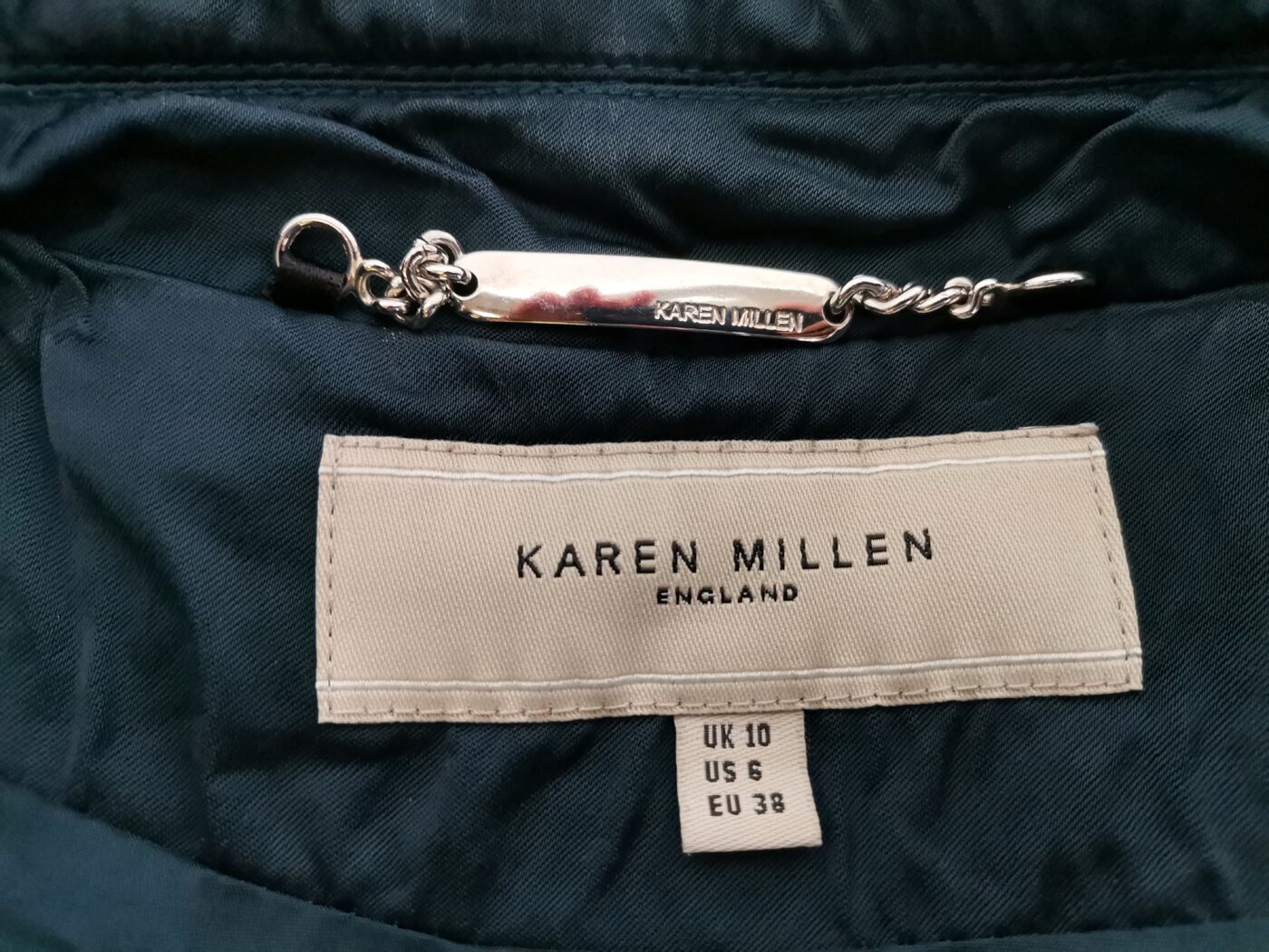 IMG_20220131_123846.jpg Karen MILLEN Rozmiar 10 (38) Kolor Turkusowy Kołnierz Żakiet z zapięciem Długi rękaw Materiał Wiskoza