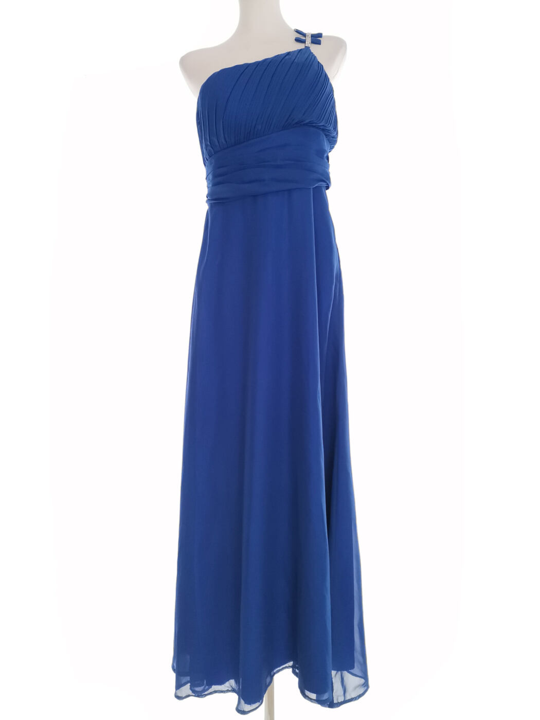 Angel-fashions Rozmiar XL (38/40) Kolor Niebieski Na Jedno Ramię Suknia Balowa Sukienka Wieczorowa Bezrękawnik Długa