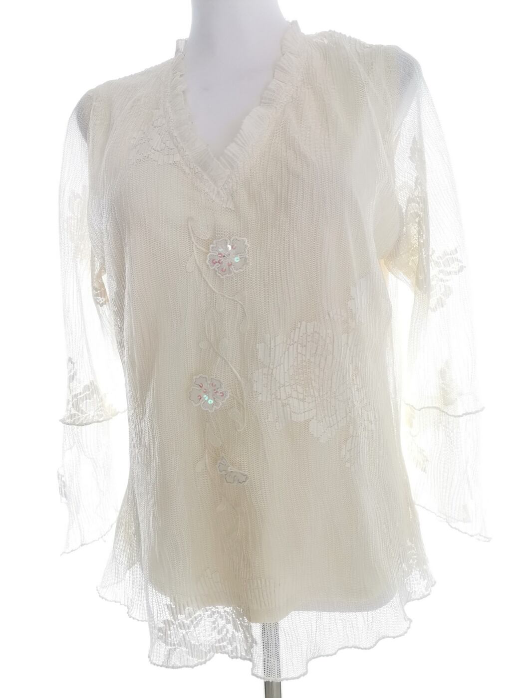 Avalon Collection Rozmiar 16 (44) Kolor Kremowy W serek Bluzka Rękaw 3/4