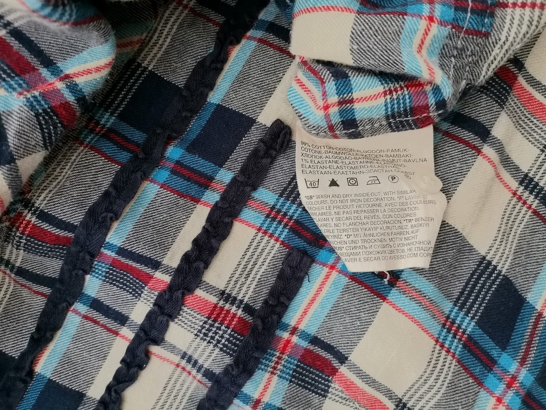 Rozmiar S Kolor Niebieski Krata Kołnierz Koszula Zapinana Bluzka Długi rękaw Materiał Bawełna