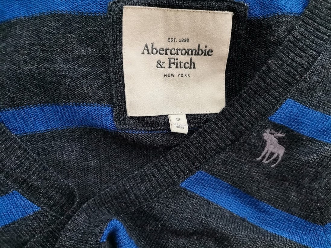 IMG_20220210_134224.jpg ABERCROMBIE & FITCH Rozmiar M Kolor Szary Pasy Męski Sweter Długi rękaw Materiał Wełna 100%