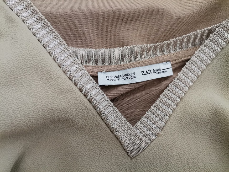 Zara Rozmiar S Kolor Beżowy W serek Sukienka Sweterkowa Krótki rękaw Do Kolan Materiał Wiskoza 100% Zara Rozmiar S Kolor Beżowy W serek Sukienka Sweterkowa Krótki rękaw Do Kolan Materiał Wiskoza 100%