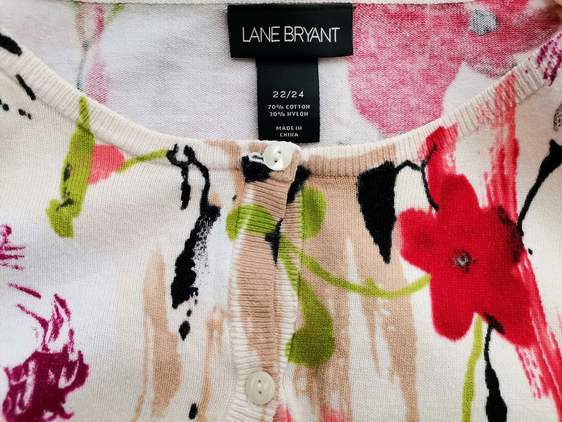 IMG_20220217_114512.jpg Lane Bryant Rozmiar 22/24 (50/52) Kolor Kremowy W łódkę Kardigan Zapinany Rękaw 3/4 Materiał Bawełna Cienka dzianina