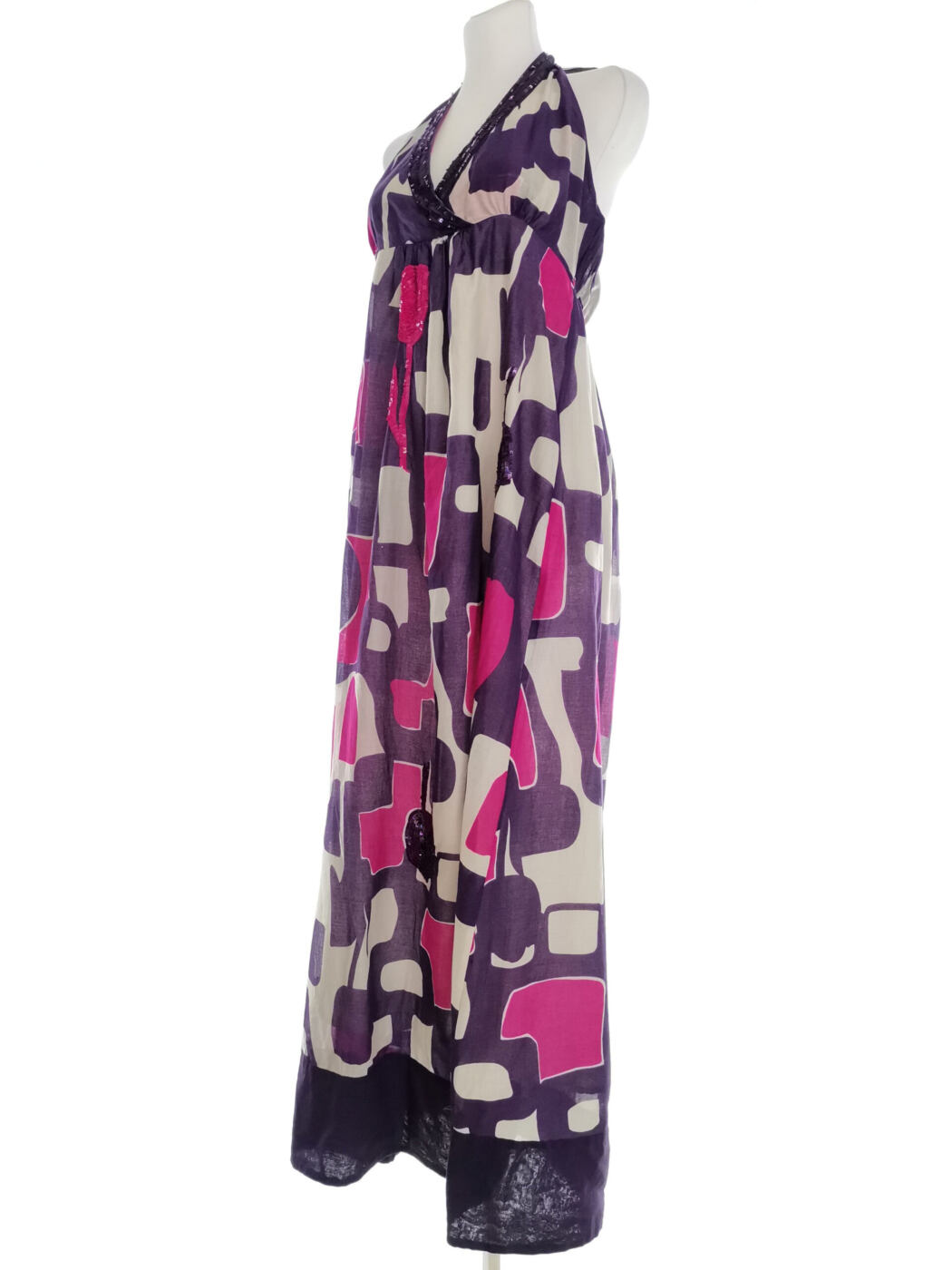Oasis Rozmiar 14 (40) Kolor Fioletowy Halter Sukienka Maxi Bezrękawnik Długa Materiał Bawełna 100% Oasis Rozmiar 14 (40) Kolor Fioletowy Halter Sukienka Maxi Bezrękawnik Długa Materiał Bawełna 100%