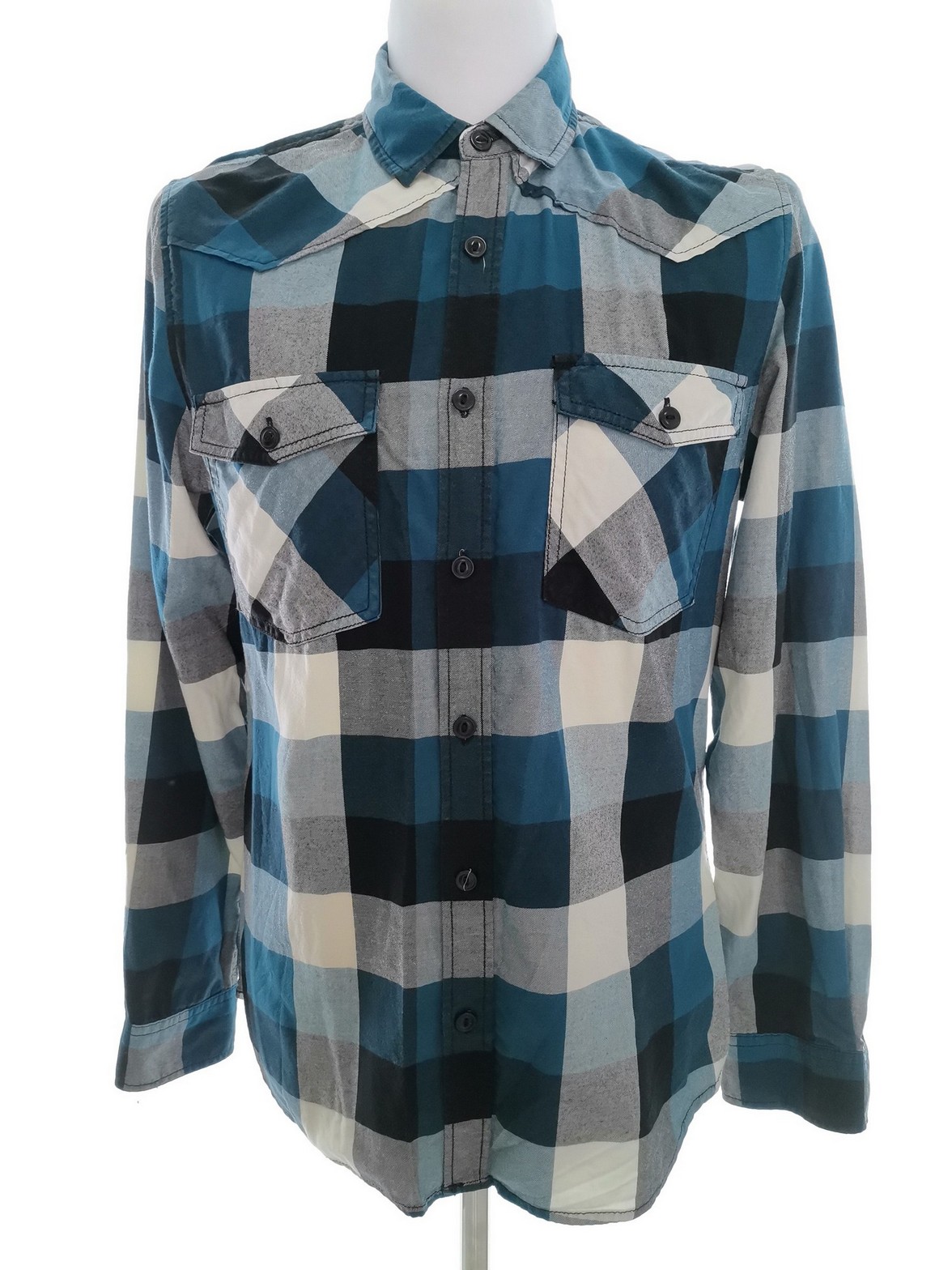 IMG_20220223_131215.jpg Topman Rozmiar M Kolor Niebieski Krata Kołnierz Męska Koszula Casual Długi rękaw Materiał Bawełna 100%