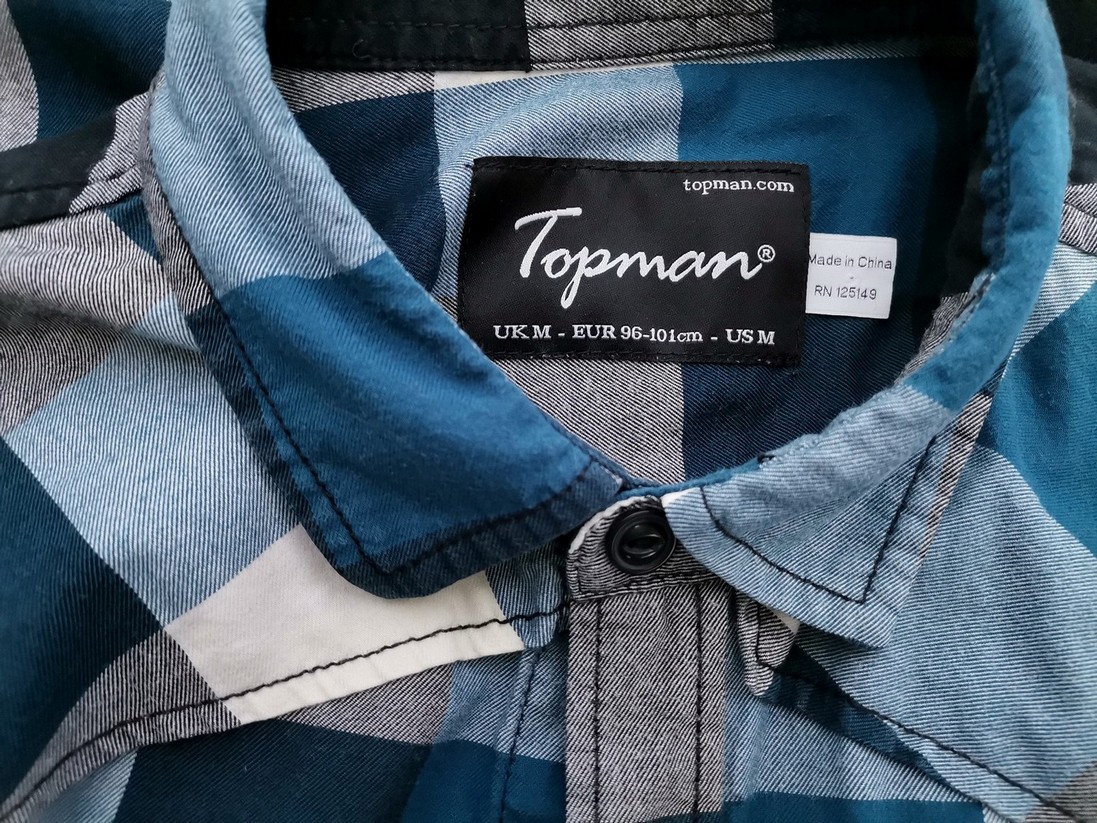 IMG_20220223_131324.jpg Topman Rozmiar M Kolor Niebieski Krata Kołnierz Męska Koszula Casual Długi rękaw Materiał Bawełna 100%