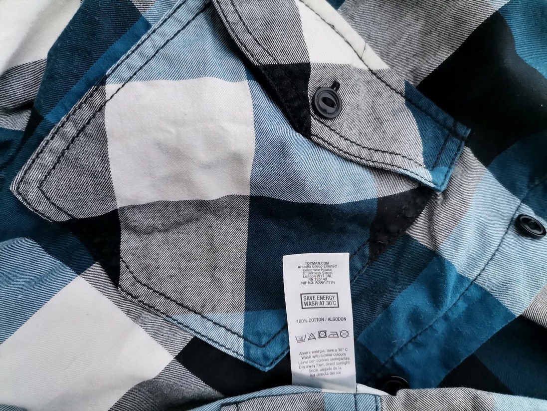 IMG_20220223_131351.jpg Topman Rozmiar M Kolor Niebieski Krata Kołnierz Męska Koszula Casual Długi rękaw Materiał Bawełna 100%