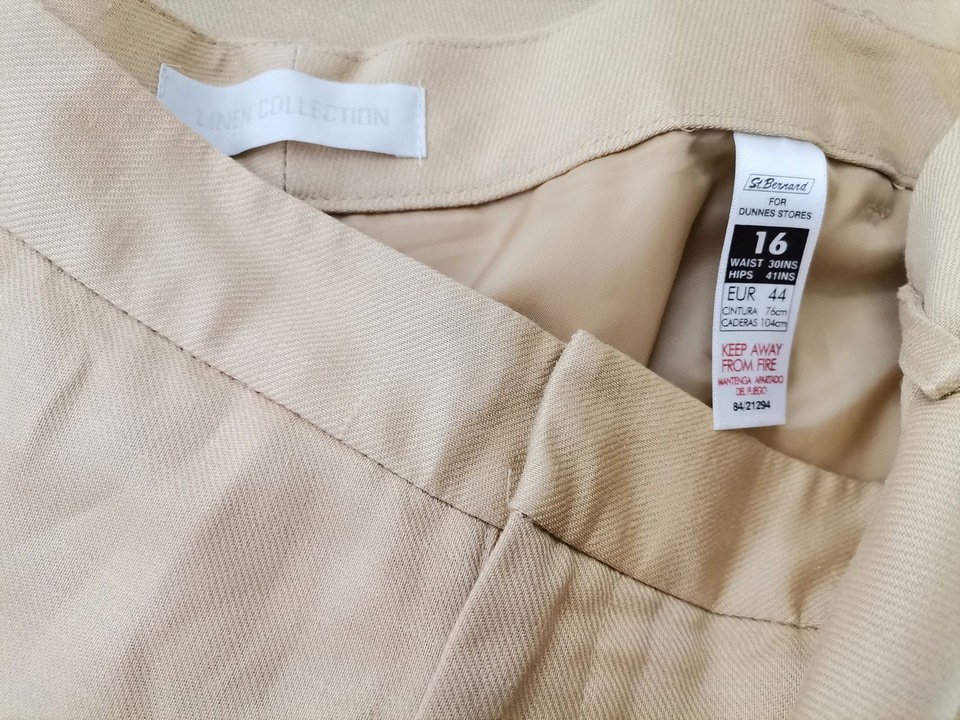 IMG_20220224_133747.jpg St. Bernard for DUNNES STORES Rozmiar 16 (44) Kolor Beżowy Spodnie Eleganckie Materiał Len 100%