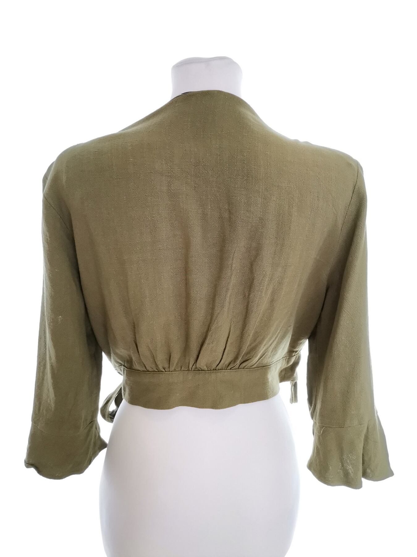 IMG_20220225_123012.jpg INSHOP Rozmiar 10 (38) Kolor Khaki W serek Kardigan Zapinany Rękaw 3/4 Cienka dzianina