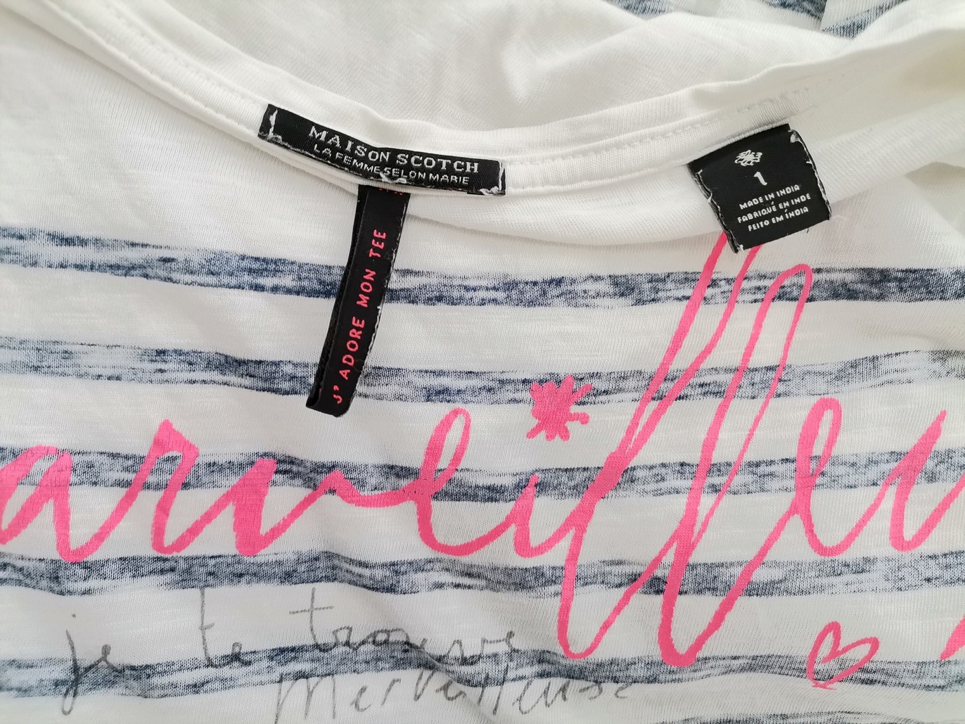 IMG_20220228_113440.jpg Maison scotch Rozmiar 1 (36) Kolor Biały Pasy Dekolt U Bluzka Rękaw 3/4 Materiał Bawełna 100%