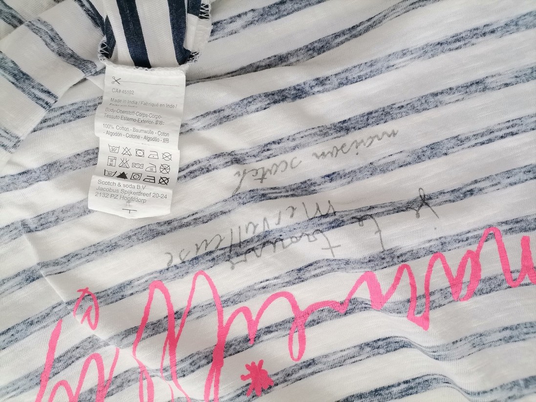 IMG_20220228_113459.jpg Maison scotch Rozmiar 1 (36) Kolor Biały Pasy Dekolt U Bluzka Rękaw 3/4 Materiał Bawełna 100%