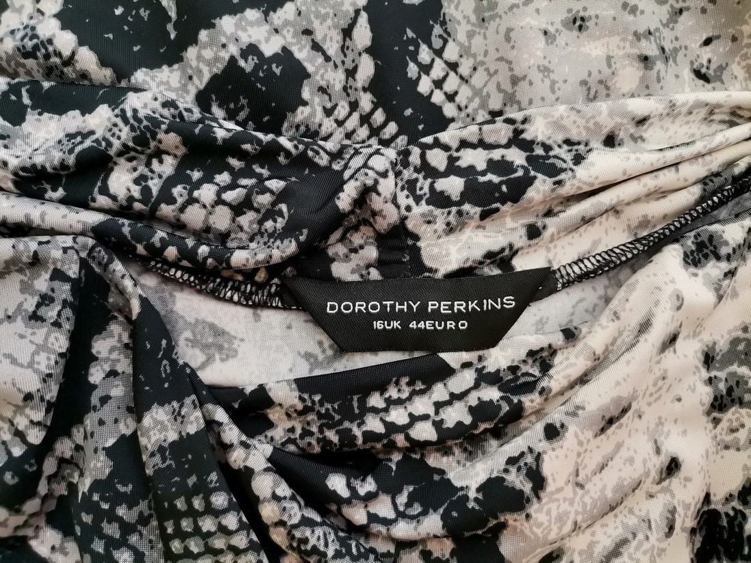 Dorothy perkins Rozmiar 16 (44) Kolor Czarny Drapowany dekolt Sukienka Sheath Krótki rękaw Midi Dorothy perkins Rozmiar 16 (44) Kolor Czarny Drapowany dekolt Sukienka Sheath Krótki rękaw Midi