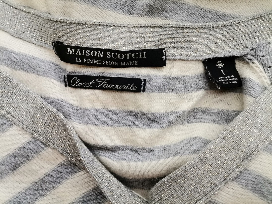 IMG_20220302_112103.jpg Maison scotch Rozmiar 1 (36) Kolor Szary Pasy W serek Kardigan Zapinany Długi rękaw Materiał Bawełna Cienka dzianina