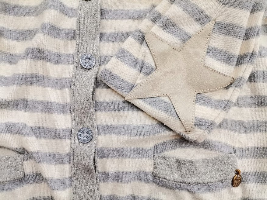 IMG_20220302_112117.jpg Maison scotch Rozmiar 1 (36) Kolor Szary Pasy W serek Kardigan Zapinany Długi rękaw Materiał Bawełna Cienka dzianina