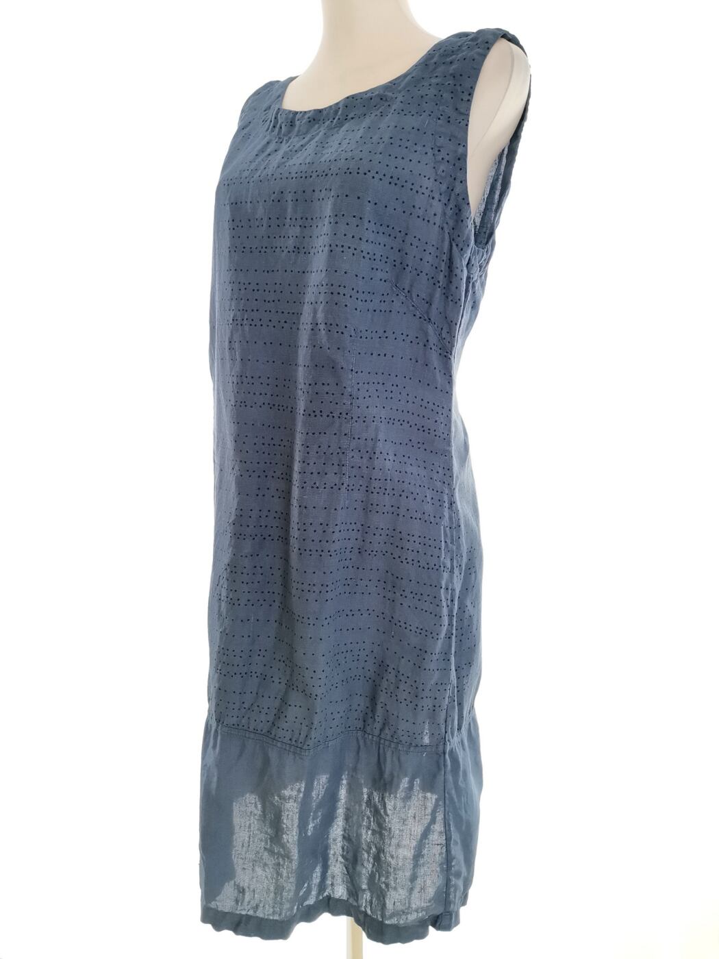 Uno Rozmiar ONE SIZE (42/44) Kolor Niebieski Grochy Okrągły dekolt Sukienka Prostokątna Bezrękawnik Midi Materiał Len 100% Uno Rozmiar ONE SIZE (42/44) Kolor Niebieski Grochy Okrągły dekolt Sukienka Prostokątna Bezrękawnik Midi Materiał Len 100%