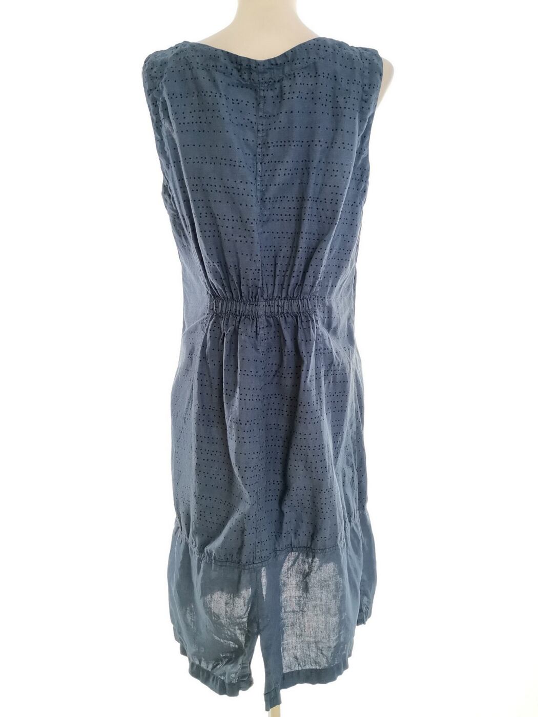 Uno Rozmiar ONE SIZE (42/44) Kolor Niebieski Grochy Okrągły dekolt Sukienka Prostokątna Bezrękawnik Midi Materiał Len 100% Uno Rozmiar ONE SIZE (42/44) Kolor Niebieski Grochy Okrągły dekolt Sukienka Prostokątna Bezrękawnik Midi Materiał Len 100%
