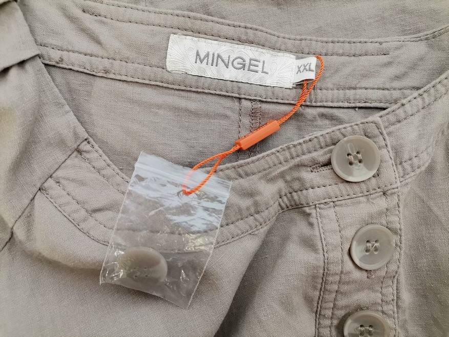 Mingel Rozmiar XL Kolor Szary Okrągły dekolt Sukienka Prostokątna Krótki rękaw Midi Materiał Len Mingel Rozmiar XL Kolor Szary Okrągły dekolt Sukienka Prostokątna Krótki rękaw Midi Materiał Len