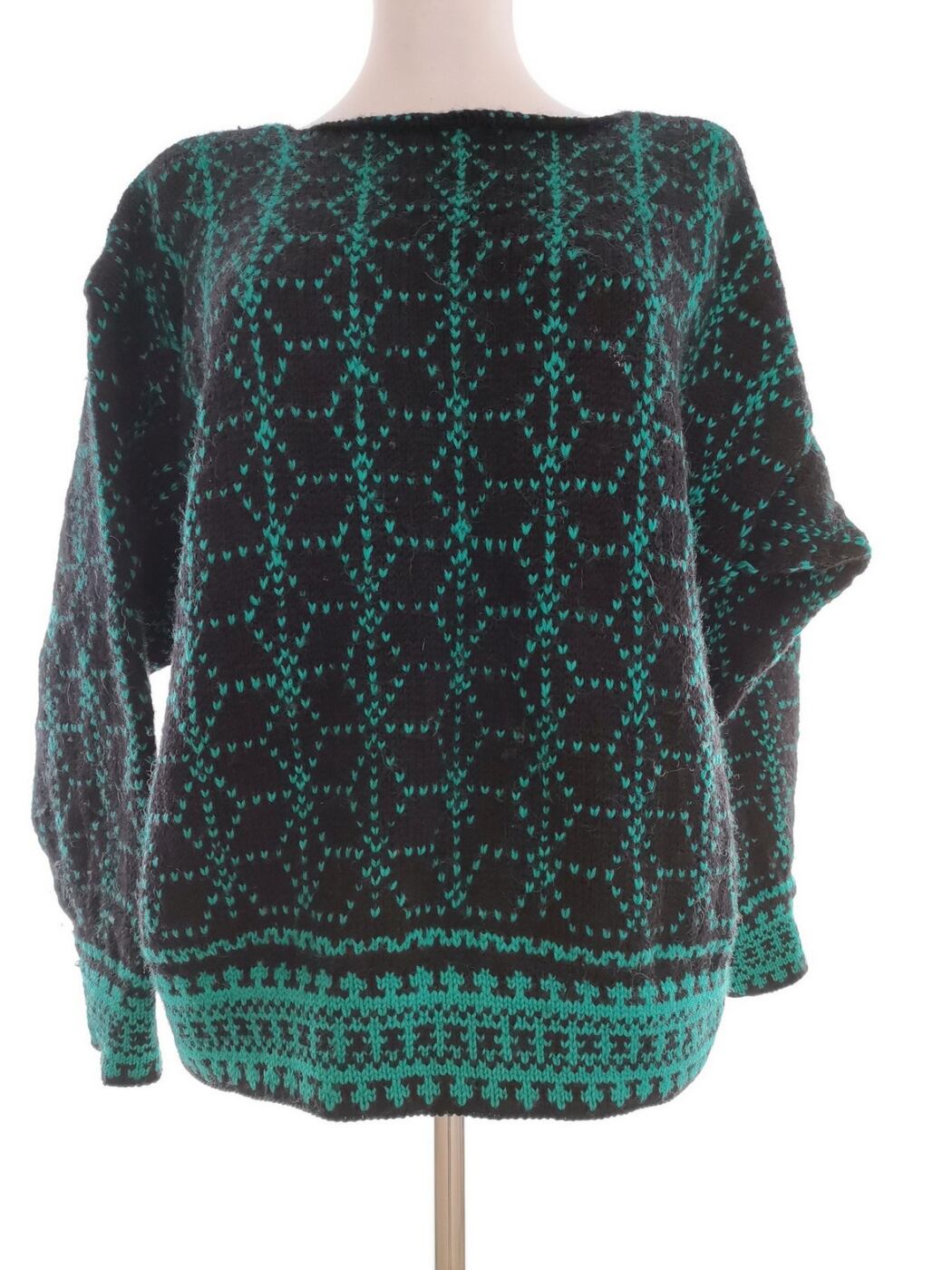 Vintage Rozmiar 46/48 Kolor Czarny W łódkę Sweter Długi rękaw Cienka dzianina