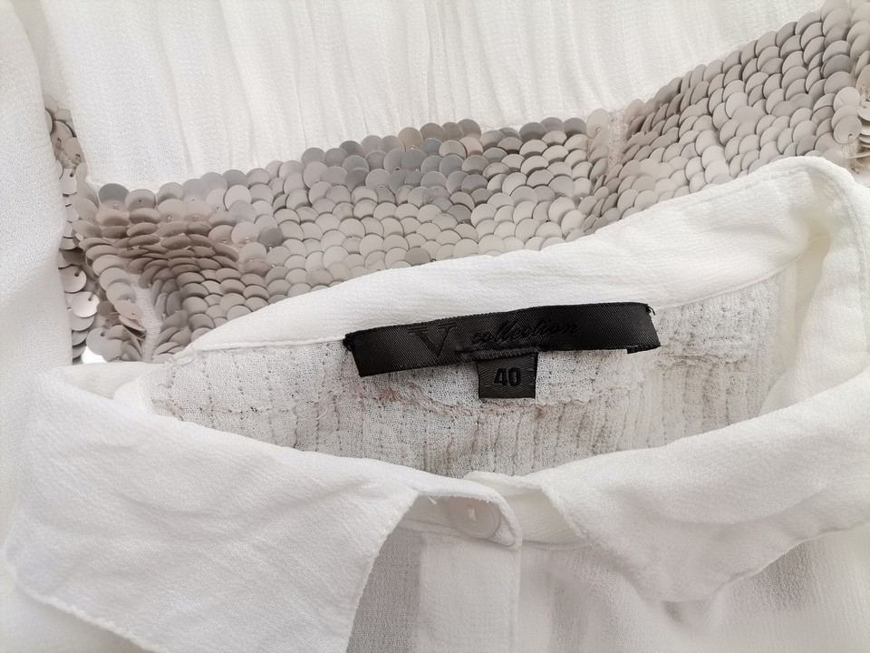 V collection Rozmiar 40 Kolor Biały Kołnierz Bluzka Zapinana Rękaw 3/4 Materiał Wiskoza 100%