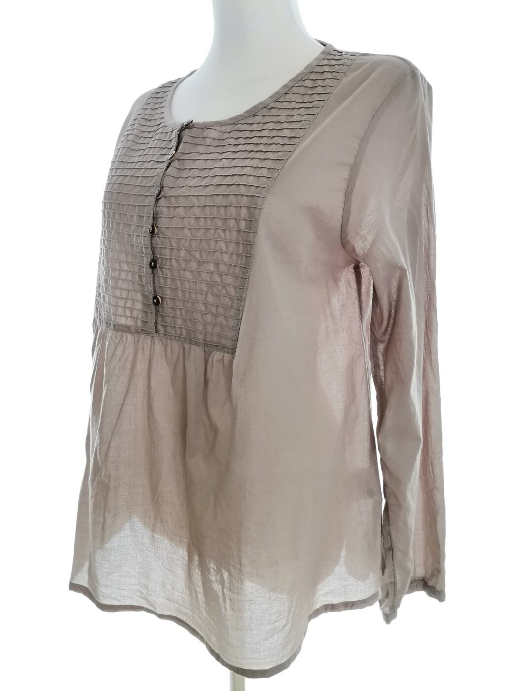 Vintage 157 Rozmiar M Kolor Szary Okrągły dekolt Bluzka Popover Guziki Długi rękaw Materiał Bawełna 100%