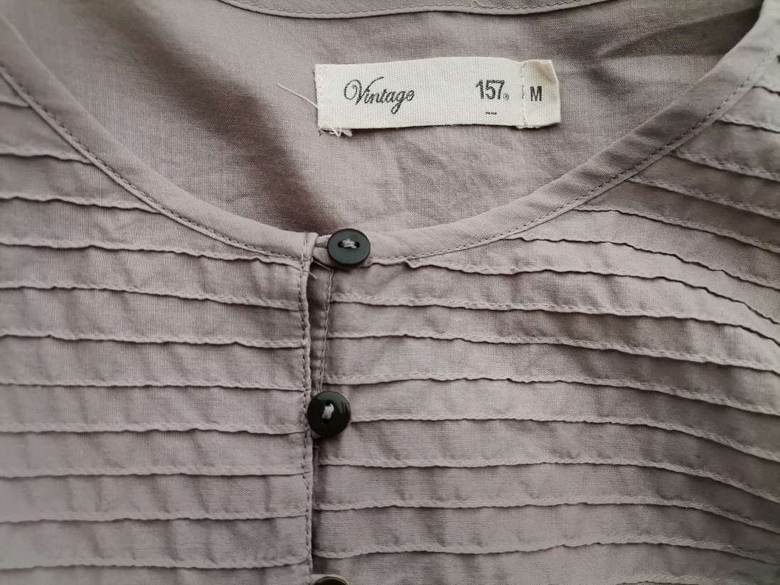 Vintage 157 Rozmiar M Kolor Szary Okrągły dekolt Bluzka Popover Guziki Długi rękaw Materiał Bawełna 100%