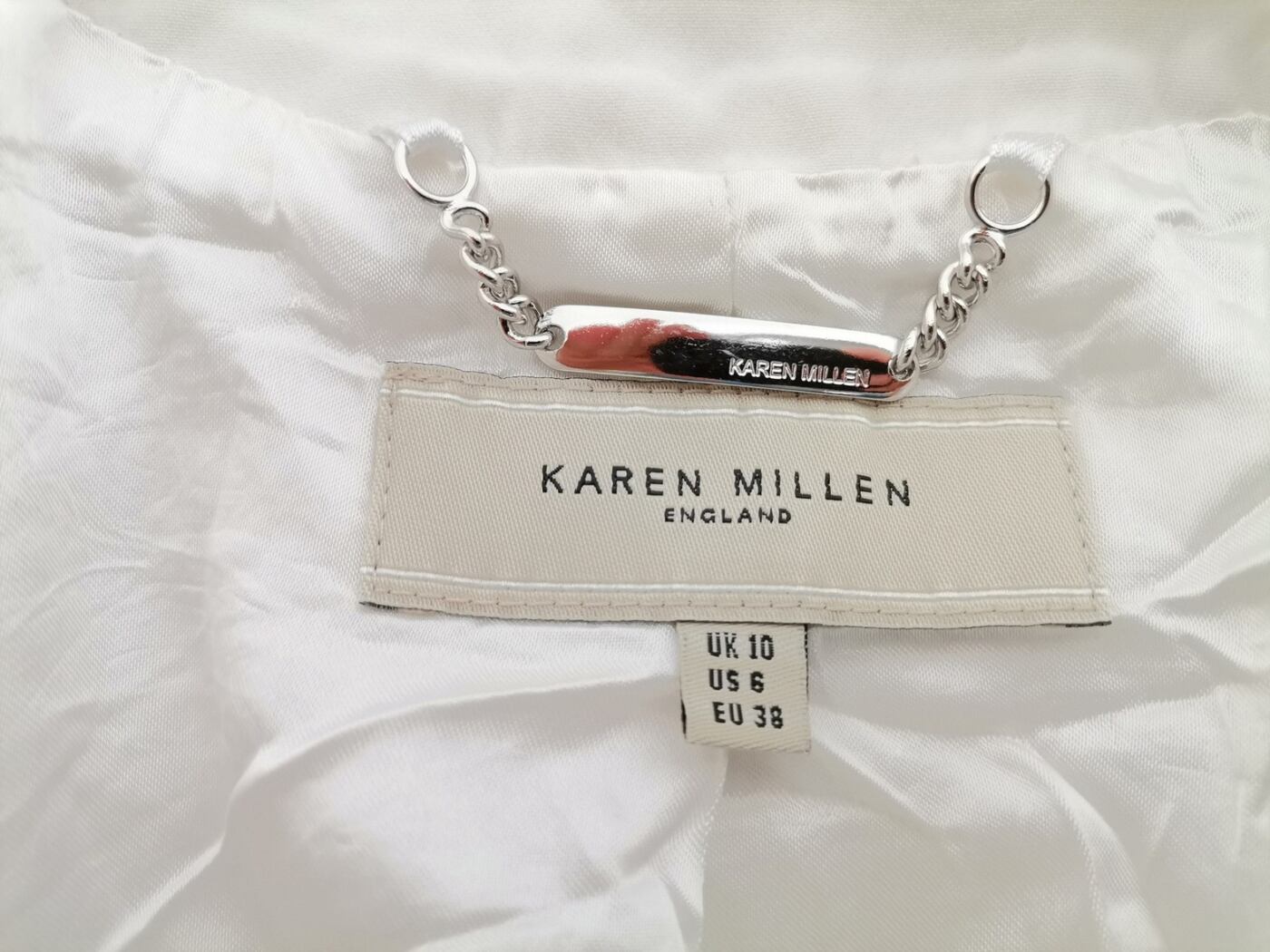 IMG_20220304_125612.jpg Karen MILLEN Rozmiar 10 (38) Kolor Biały Kołnierz Żakiet z zapięciem Długi rękaw