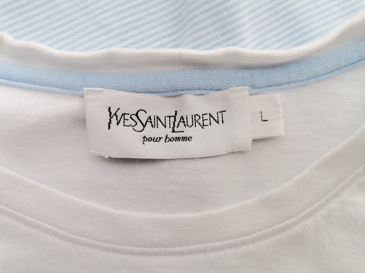 IMG_20220304_143111.jpg Yves Saint Laurent Rozmiar L Kolor Biały Pasy Męski T-Shirt Krótki rękaw Materiał Bawełna 100%
