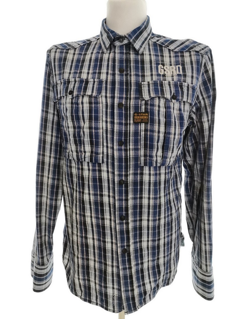 G-Star Raw Rozmiar XL Kolor Niebieski Krata Kołnierz Męska Koszula Casual Długi rękaw Materiał Bawełna 100%