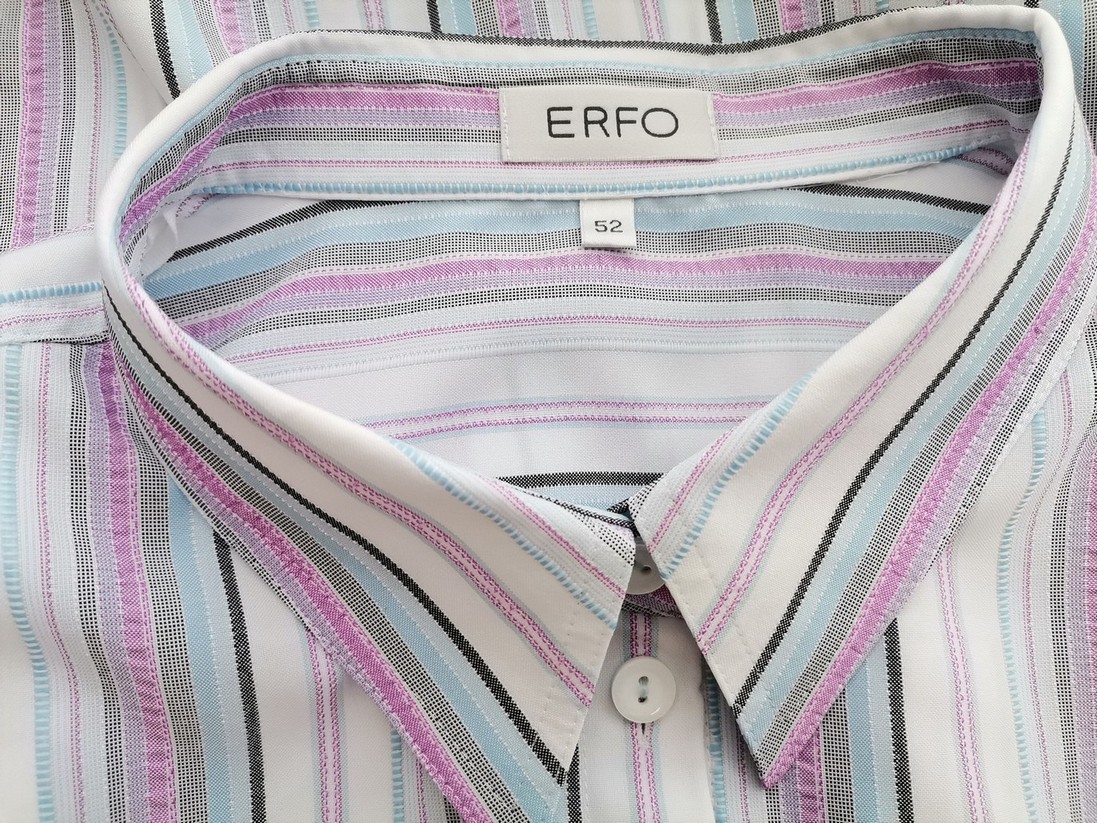 Erfo Original Rozmiar 52 Kolor Niebieski Pasy Kołnierz Tunika Zapinana Bluzka Krótki rękaw Erfo Original Rozmiar 52 Kolor Niebieski Pasy Kołnierz Tunika Zapinana Bluzka Krótki rękaw