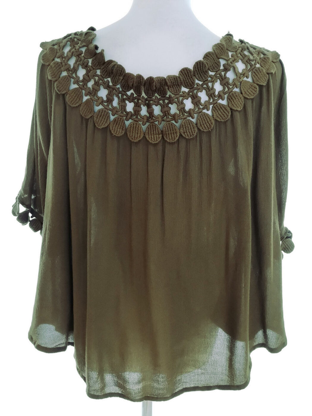 River island Rozmiar 12 (38) Kolor Khaki Okrągły dekolt Bluzka Krótki rękaw Materiał Wiskoza 100%